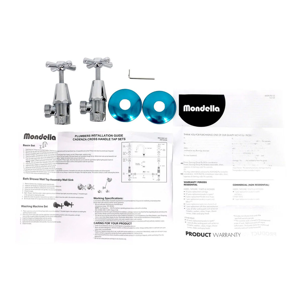 Mondella Cadenza Chrome 1/2 Turn Washing Machine Set - 245mm x 65mm x 245mm - Precise Water Control - Image 2
