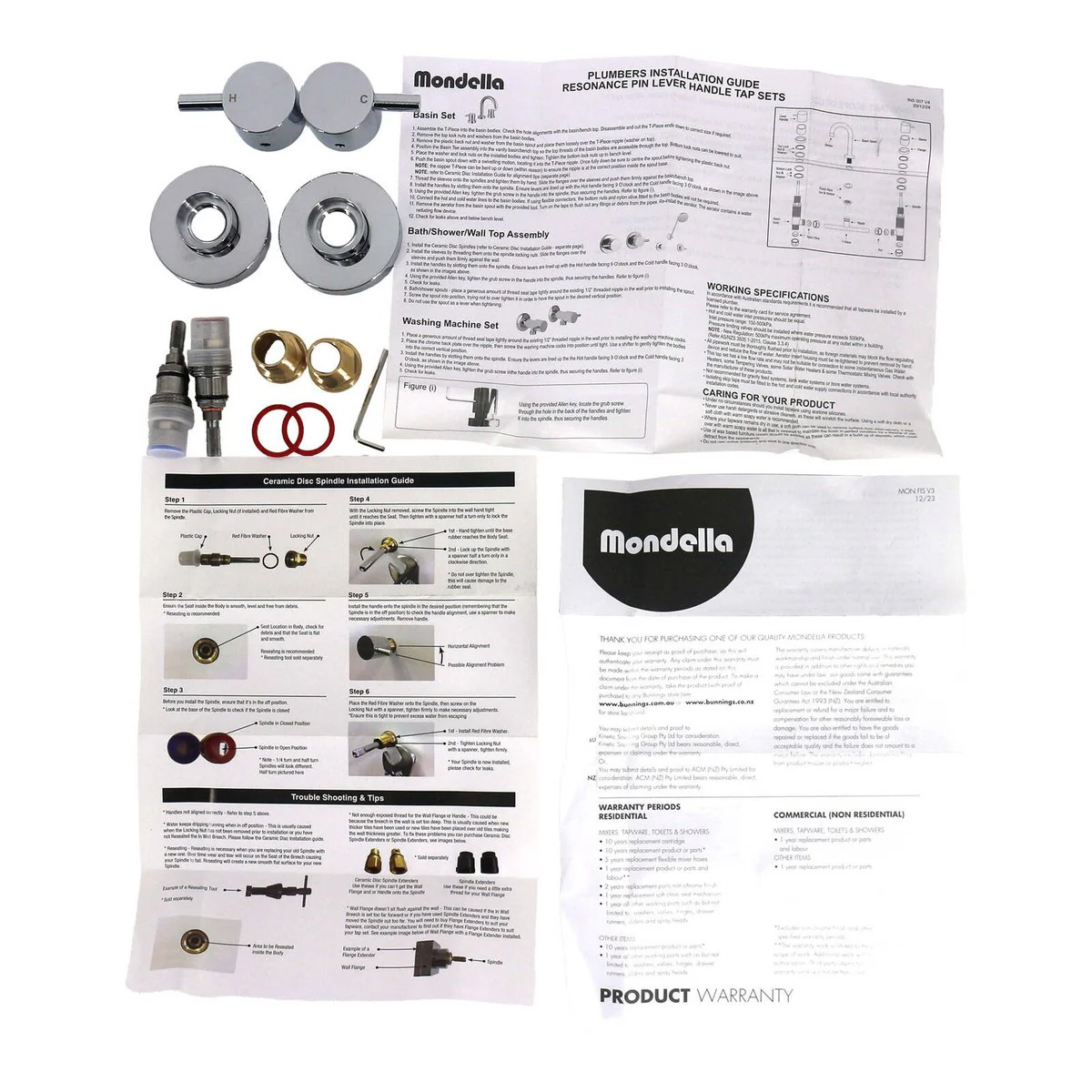 Mondella Chrome Resonance 1/4 Turn Pin Lever Wall Top Assembly - 245mm x 76mm x 1245mm - Precise Water Control - Image 2
