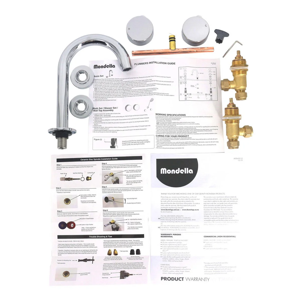 Mondella Chrome Resonance Basin Set - 1/4 Turn - 1240mm - Textured Handle - WELS 4 Star - Image 2