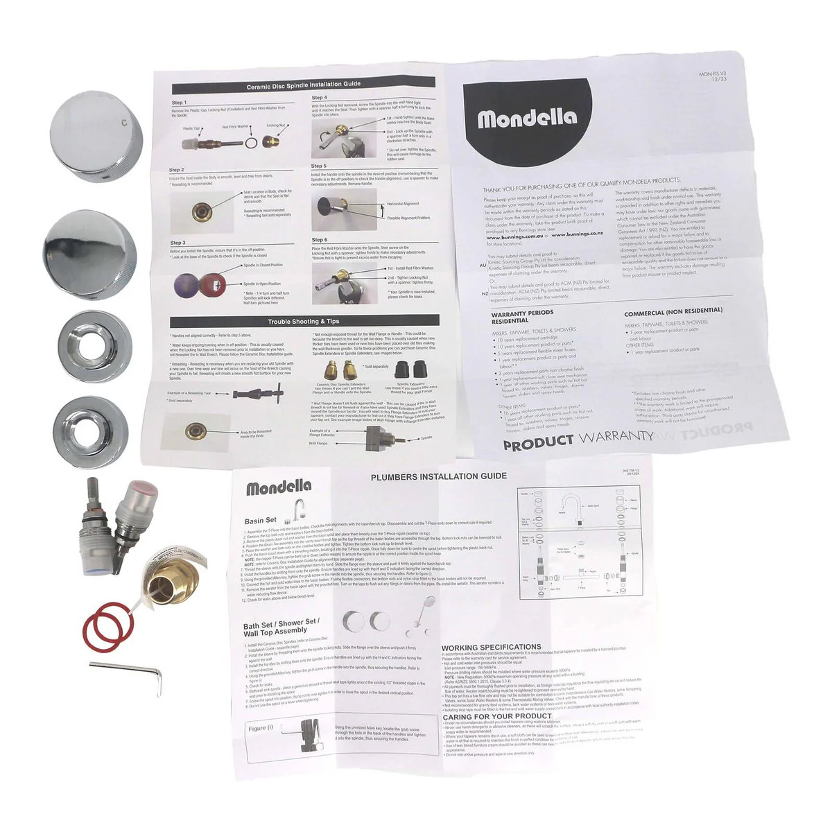 Mondella Chrome Resonance Wall Top Assembly - 1/4 Turn - Textured Handle - 240mm x 60mm x 1240mm - Image 2