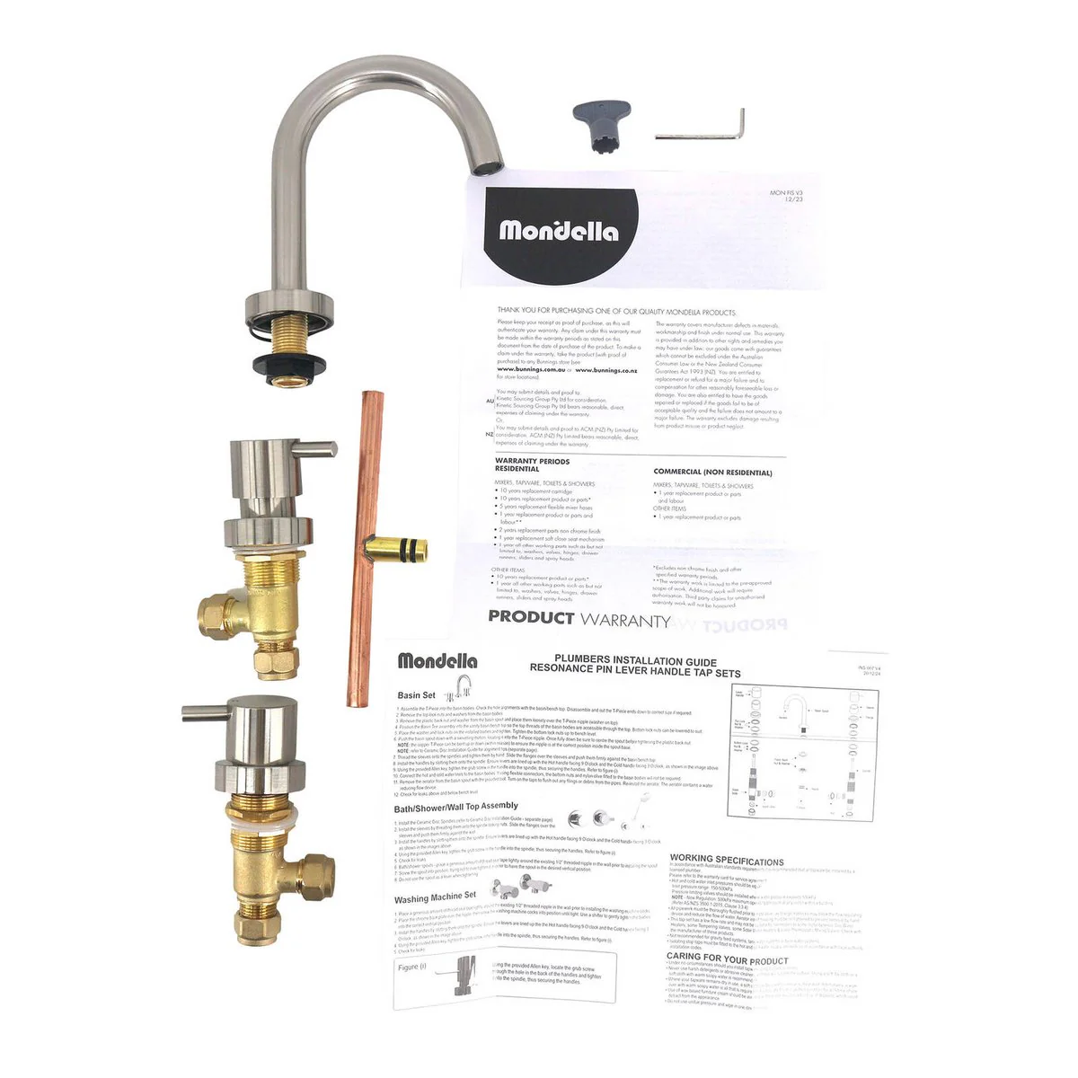 Mondella Resonance Basin Set - 1 4 Turn Pin Lever - 245mm x 160mm - Brushed Nickel - Ergonomic Handles - Water Efficient - Image 2