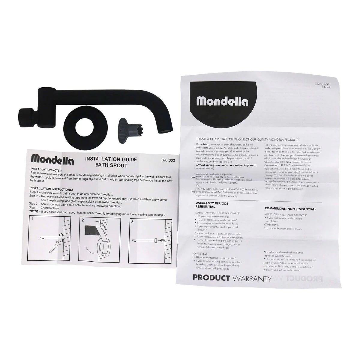 Mondella Swivel Bath Spout - Matte Black - 185mm Reach - Flexible Design - Image 2