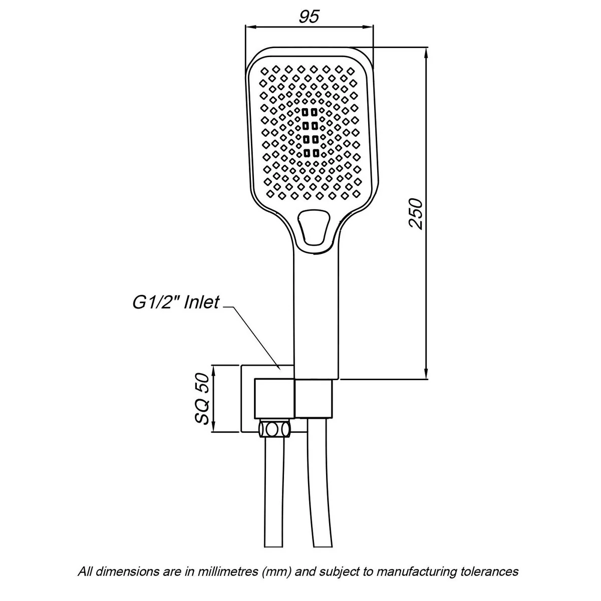 Mondella Wels Multifunction Rail Shower 1.162kg 180mm x 280mm Black Matte - Water-Saving - Image 3