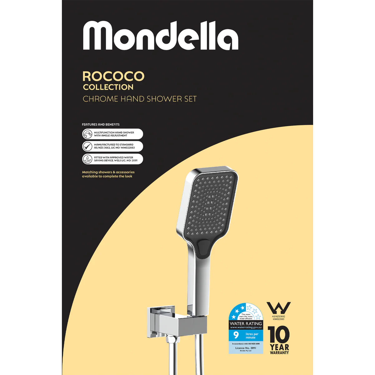Mondella Wels Multifunction Rail Shower 1.162kg 180mm x 280mm Black Matte - Water-Saving - Image 4