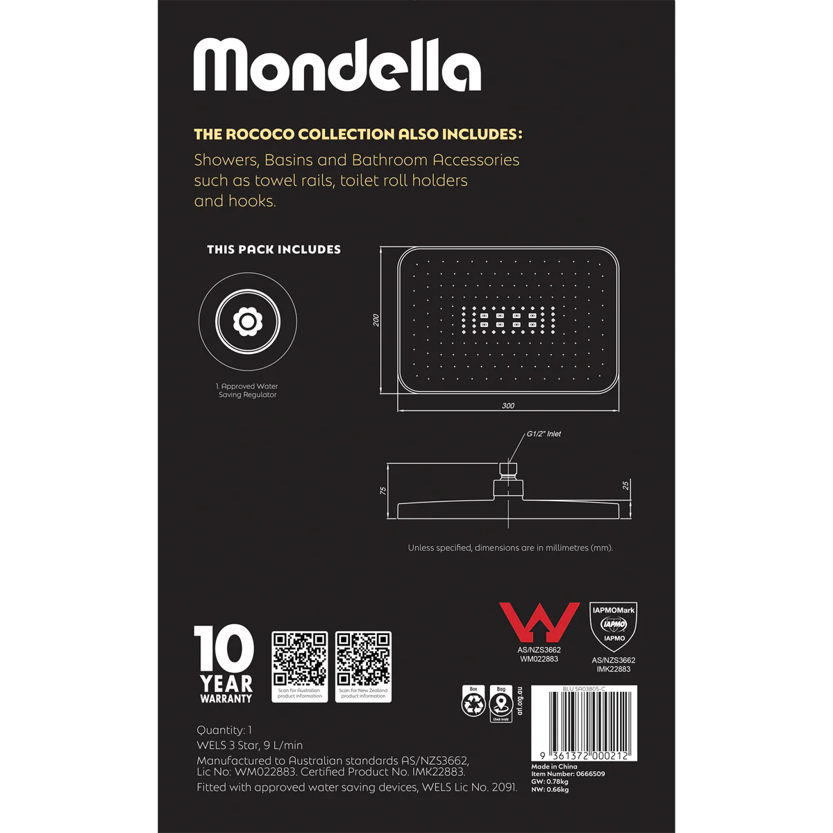 Mondella Wels Rain Shower Head - 300mm - Chrome - 9L/min - Water-Saving - Image 5