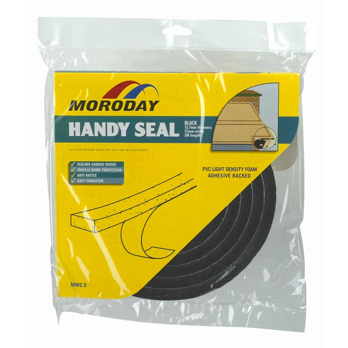 Moroday Garage Weatherseal - 12.7mm x 25mm x 3m - Closed Cell Foam - Self Adhesive