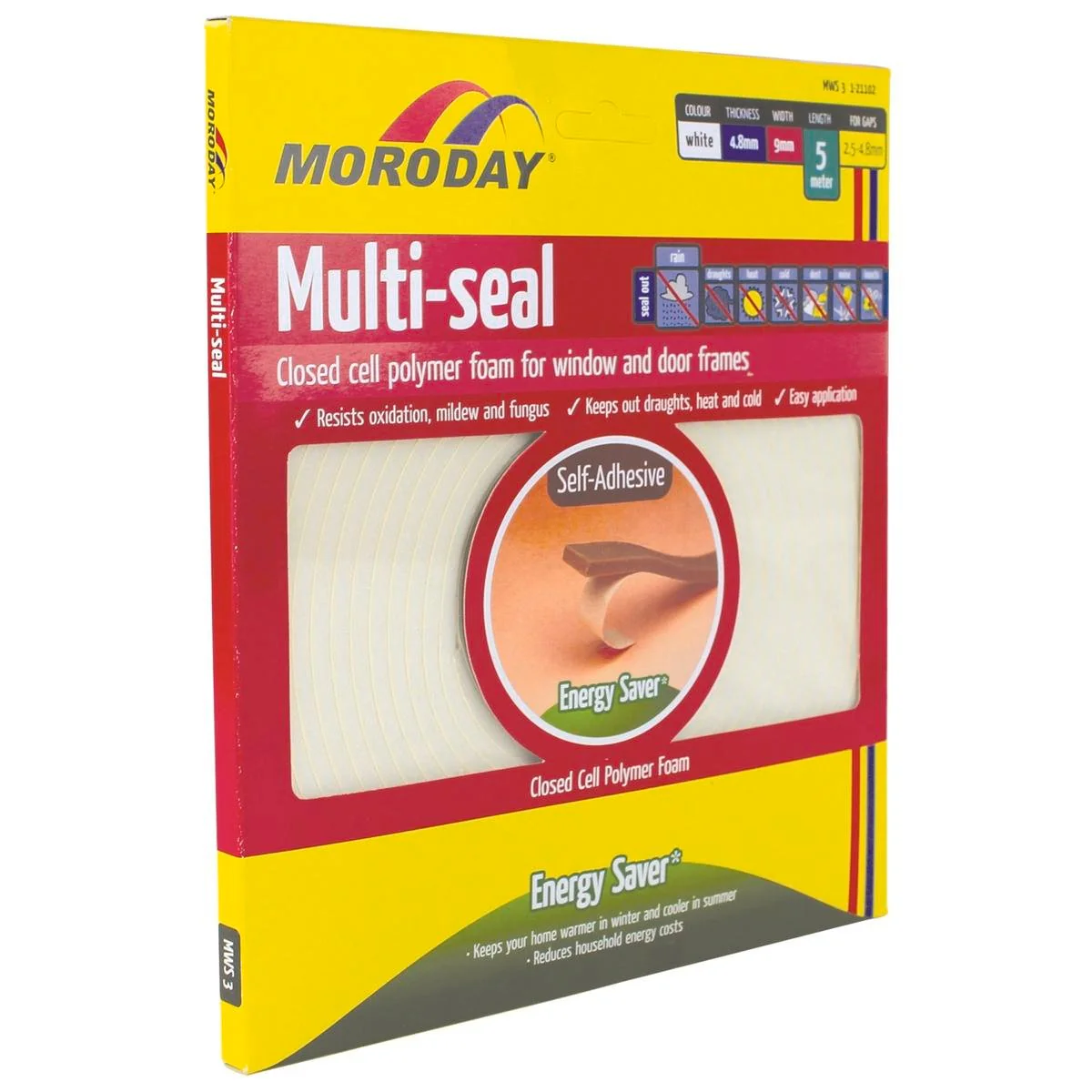 Moroday White Weather Seal - 9mm Closed Cell Foam - Seals Gaps 4.8mm