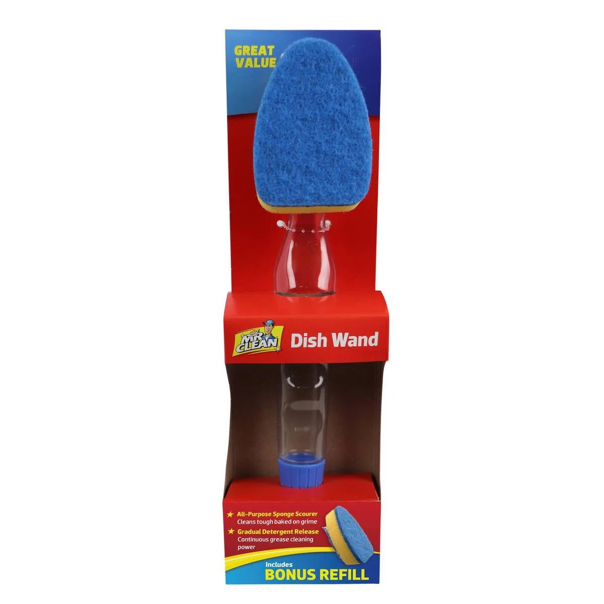 Mr Clean Dish Wand with Bonus Refill - 1x Refill - 70mm x 55mm x 285mm - All-Purpose Cleaning Tool