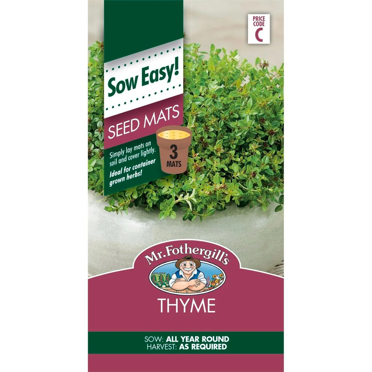 Mr Fothergill Thyme Seed Mat 75mm x 145mm Easy To Grow Herb