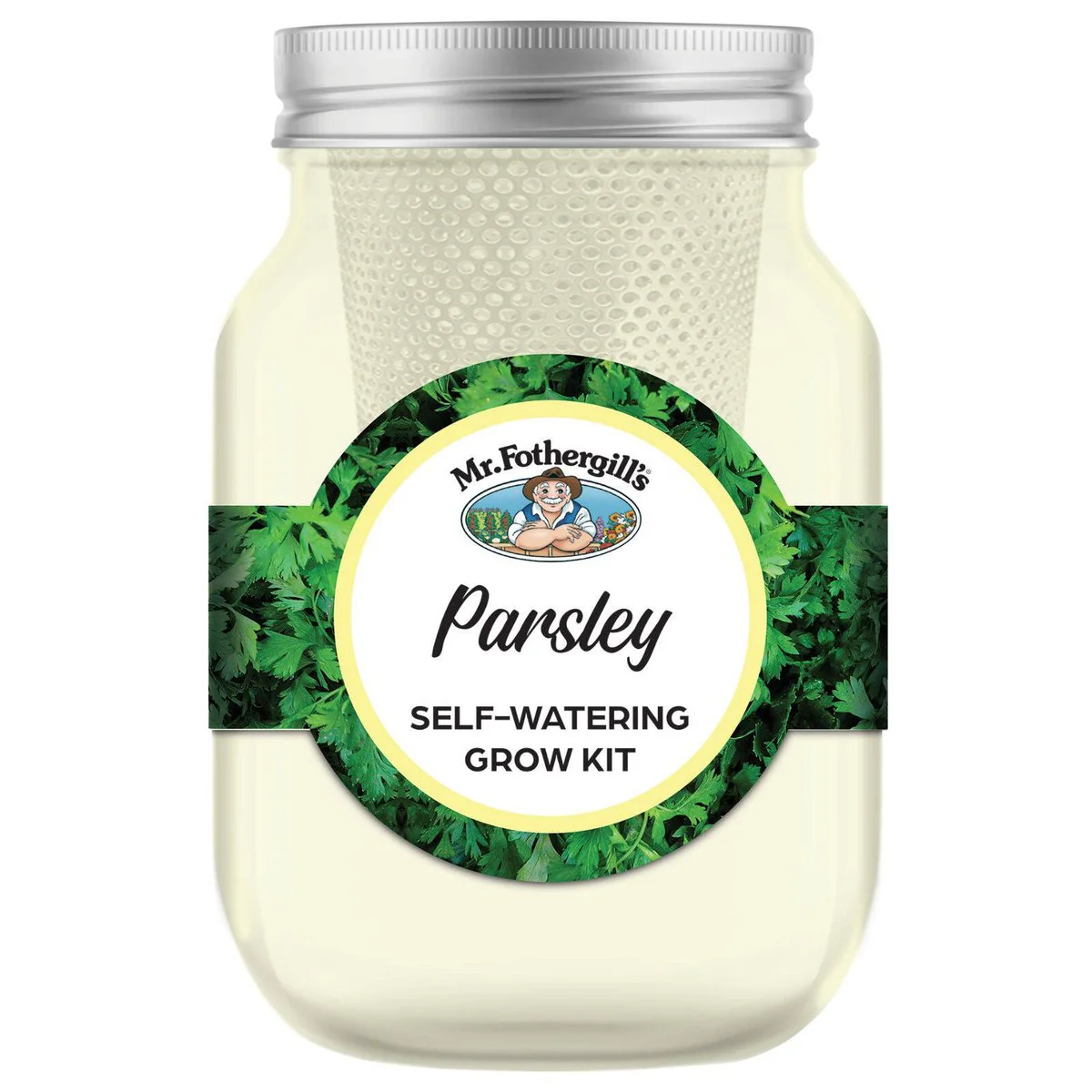 Mr Fothergill's Self Watering Mason Jar Grow Kit - Parsley - 90mm x 172mm - Yellow - Year-Round Cultivation