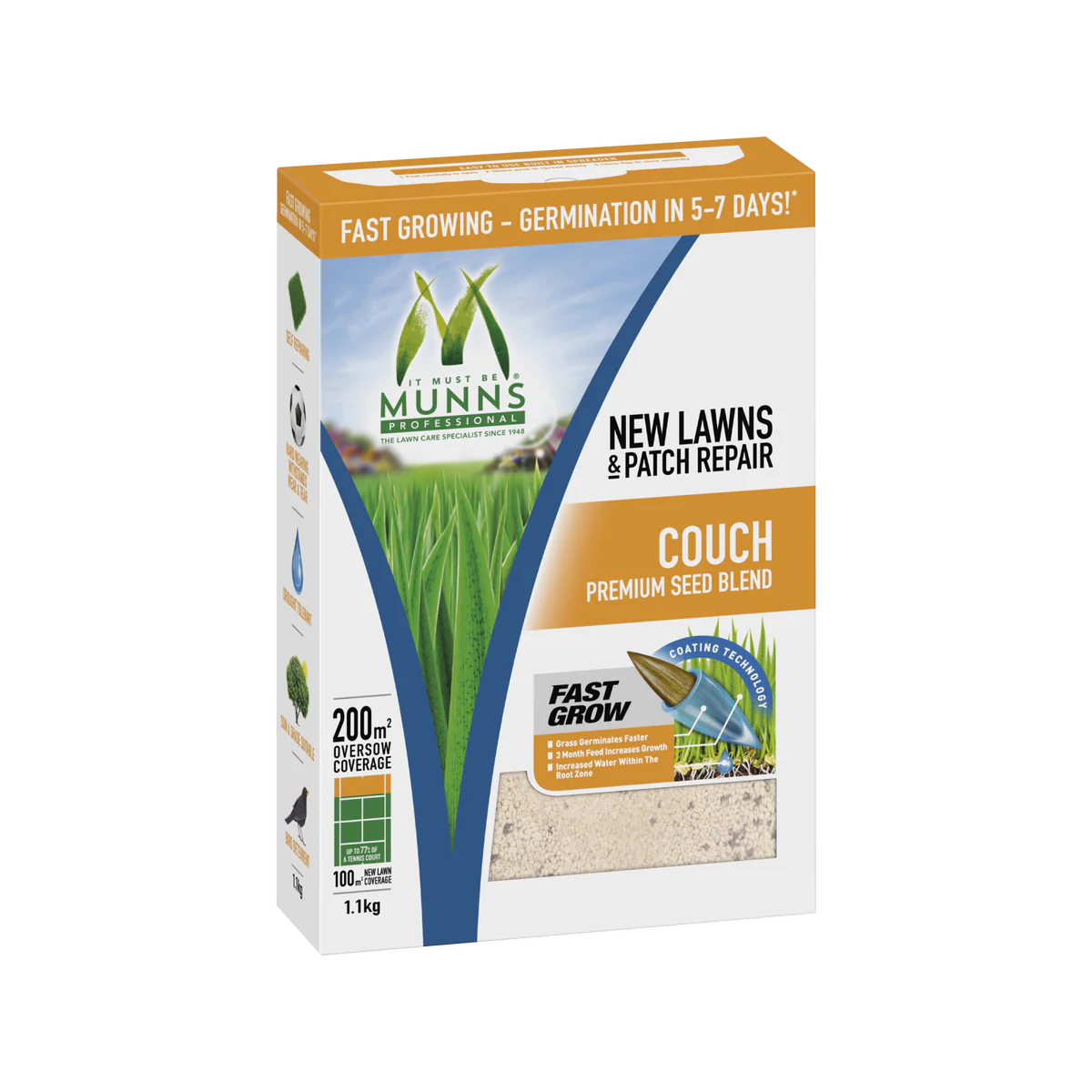 Munns Professional Couch Lawn Seed - 1.1kg - Lawn Seed Blend - Drought Tolerant