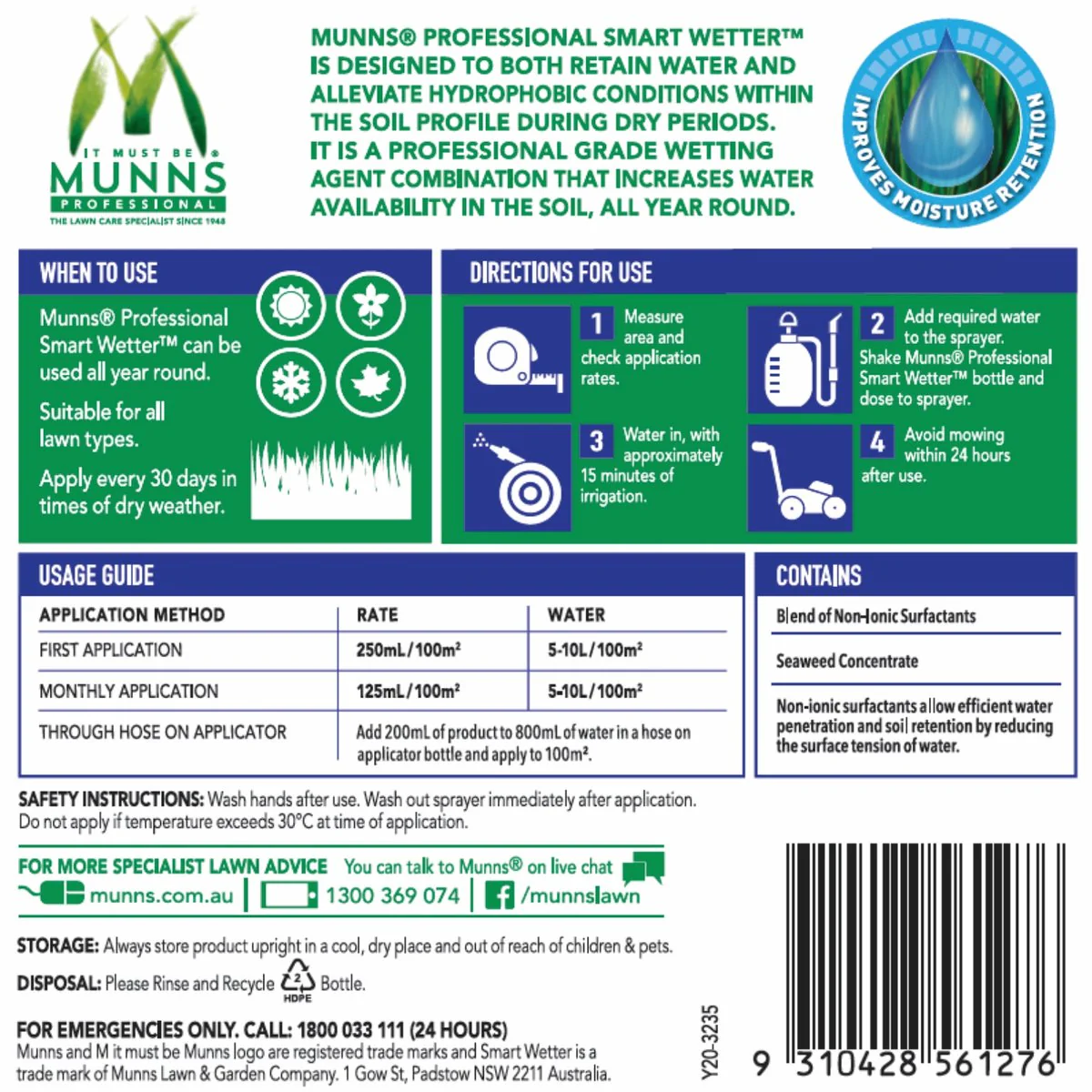Munns Professional Lawn Wetter - 1L - Liquid - Water Retention - Image 2