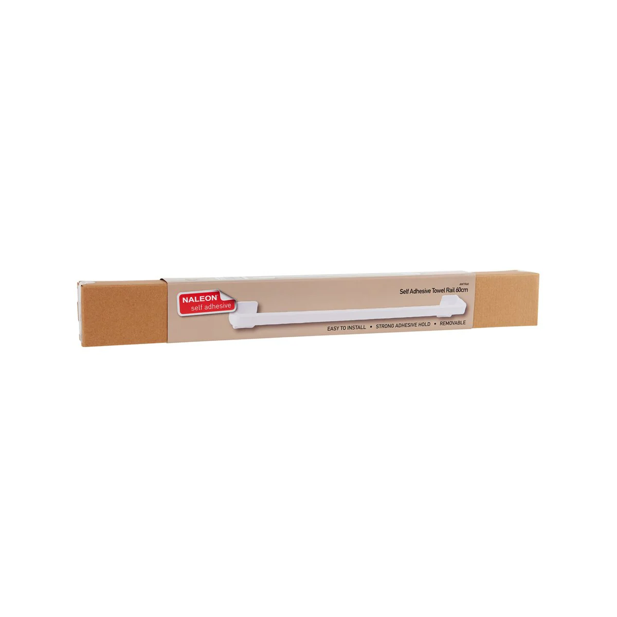Naleon 60cm Self Adhesive Towel Rail - White - Durable ABS Plastic - Easy Install - Image 2