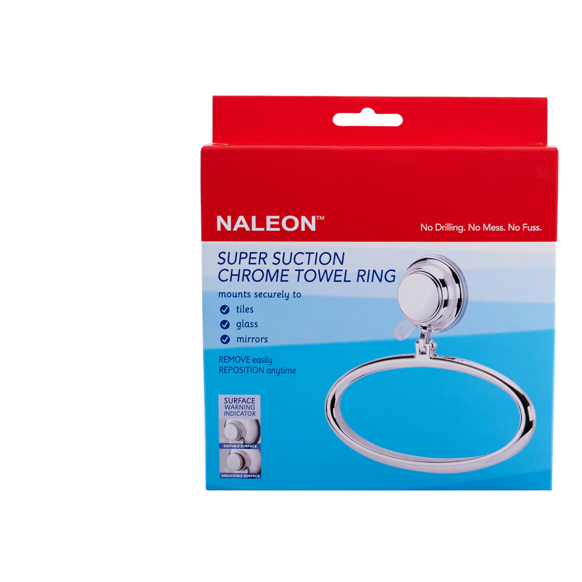 Naleon Chrome Super Suction Towel Ring - 1 Towel - 180mm x 160mm x 40mm - Image 2