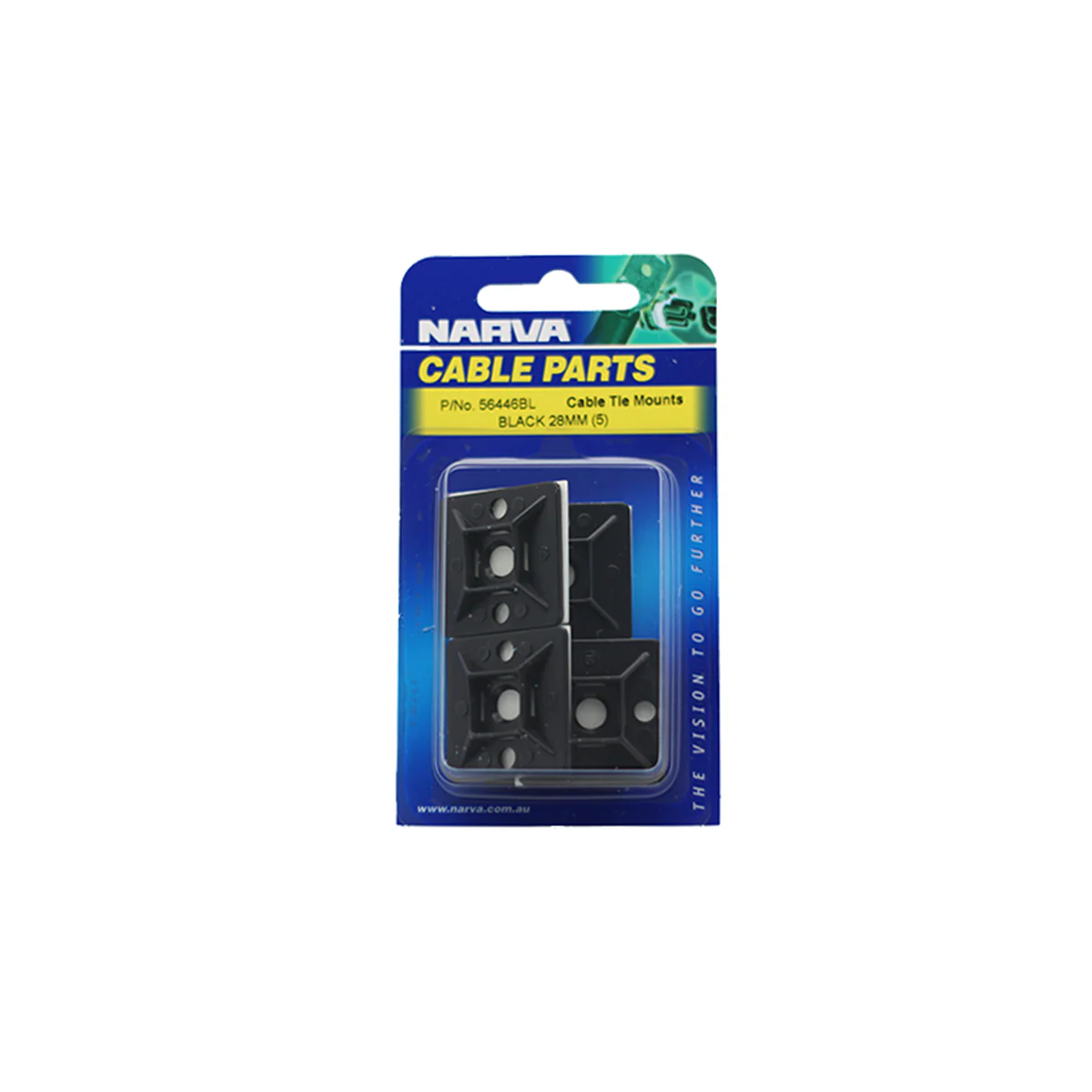 Narva Cable Tie Mount 28x28mm Black UV Resistant 5 Pack Durable