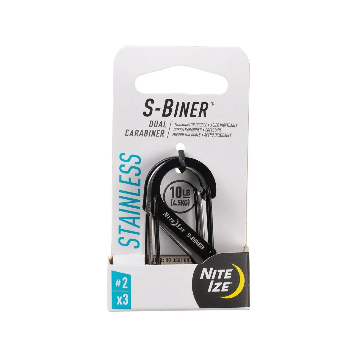 Nite Ize S Biner Dual Carabiner 3 Pack 49mm x 22mm x 8mm Black Stainless