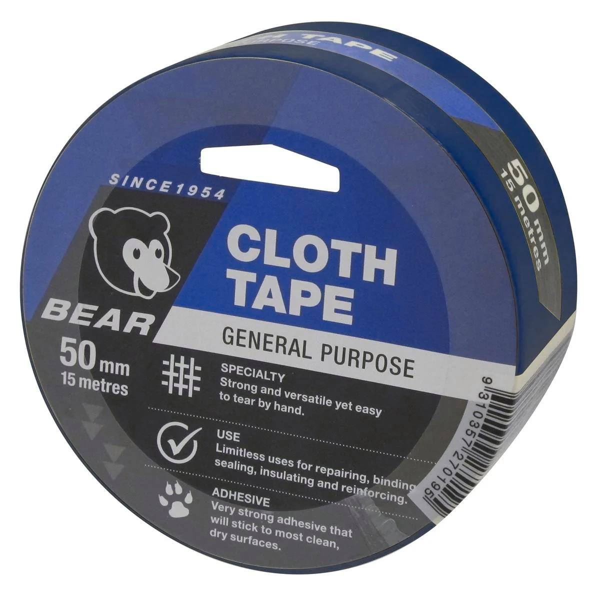 Norton Bear Blue Cloth Tape - 50mm x 15m - Hand Tearable - Strong Adhesive