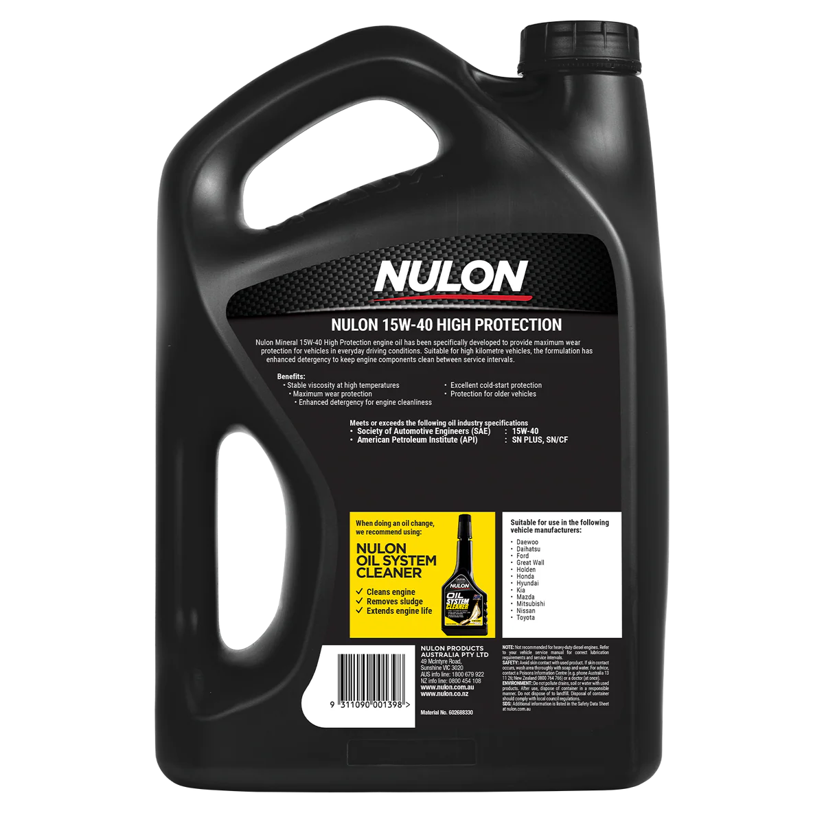 Nulon 5L Mineral Engine Oil 15W-40 - High Protection - Wear Protection - Image 2