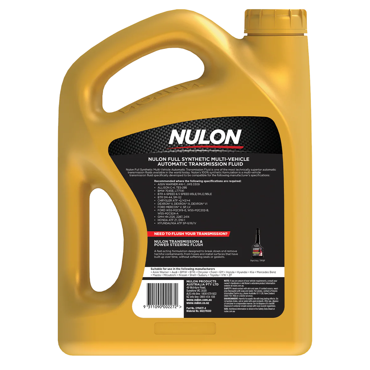 Nulon Full Synthetic Automatic Transmission Fluid 4L - Multi-Vehicle Formula - Excellent Wear Protection - Image 2