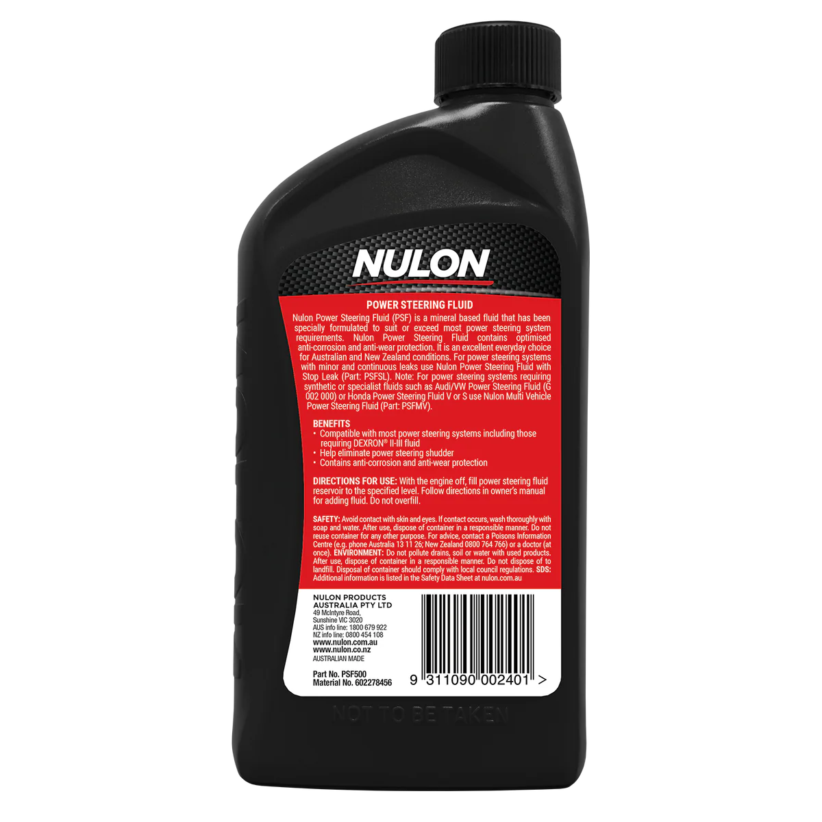 Nulon Power Steering Fluid 500ml - Mineral-Based - Anti-Corrosion & Wear Protection - Image 2