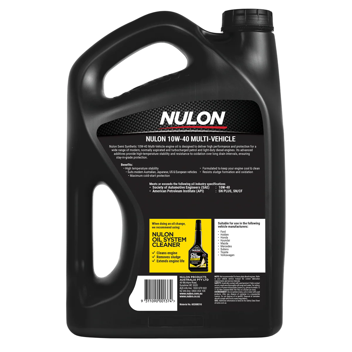 Nulon Semi Synthetic Engine Oil - 10W-40 - 5L - Multi Vehicle - High Performance - Image 2