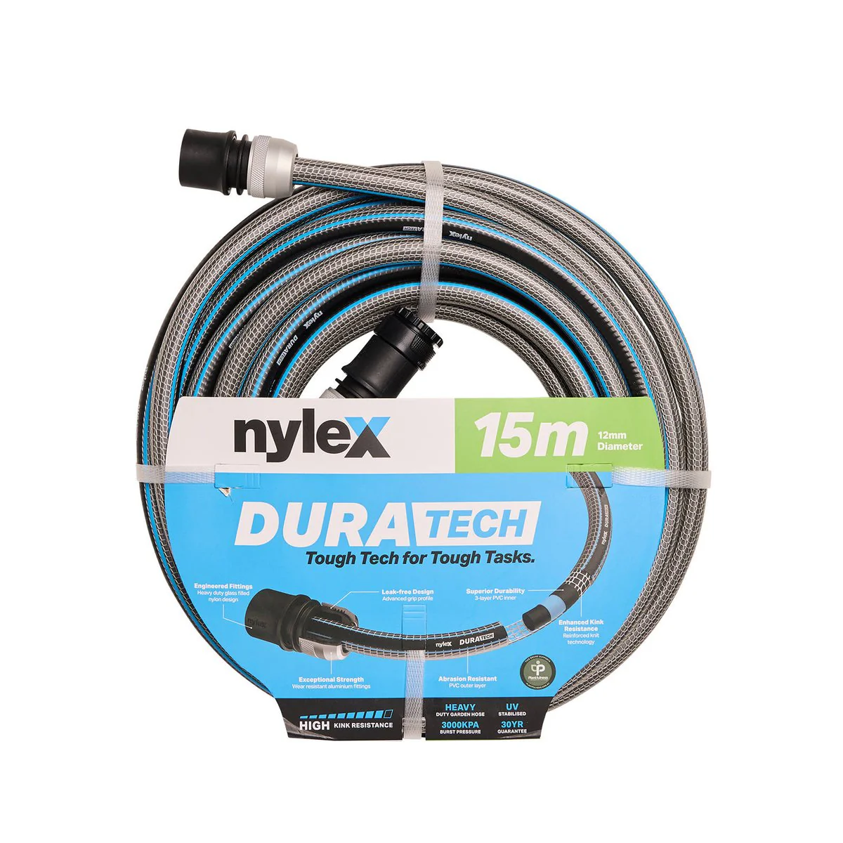 Nylex 15m Duratech Garden Hose - 5-Ply PVC - Abrasion Resistant - UV Stabilised
