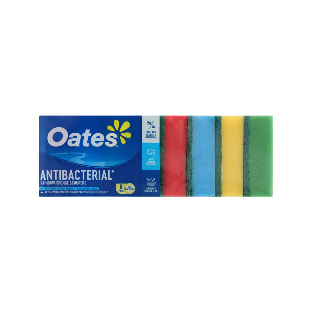 Oates Antibacterial Sponge Scourers 8 Pack - 355mm x 92mm - Rainbow - Image 2
