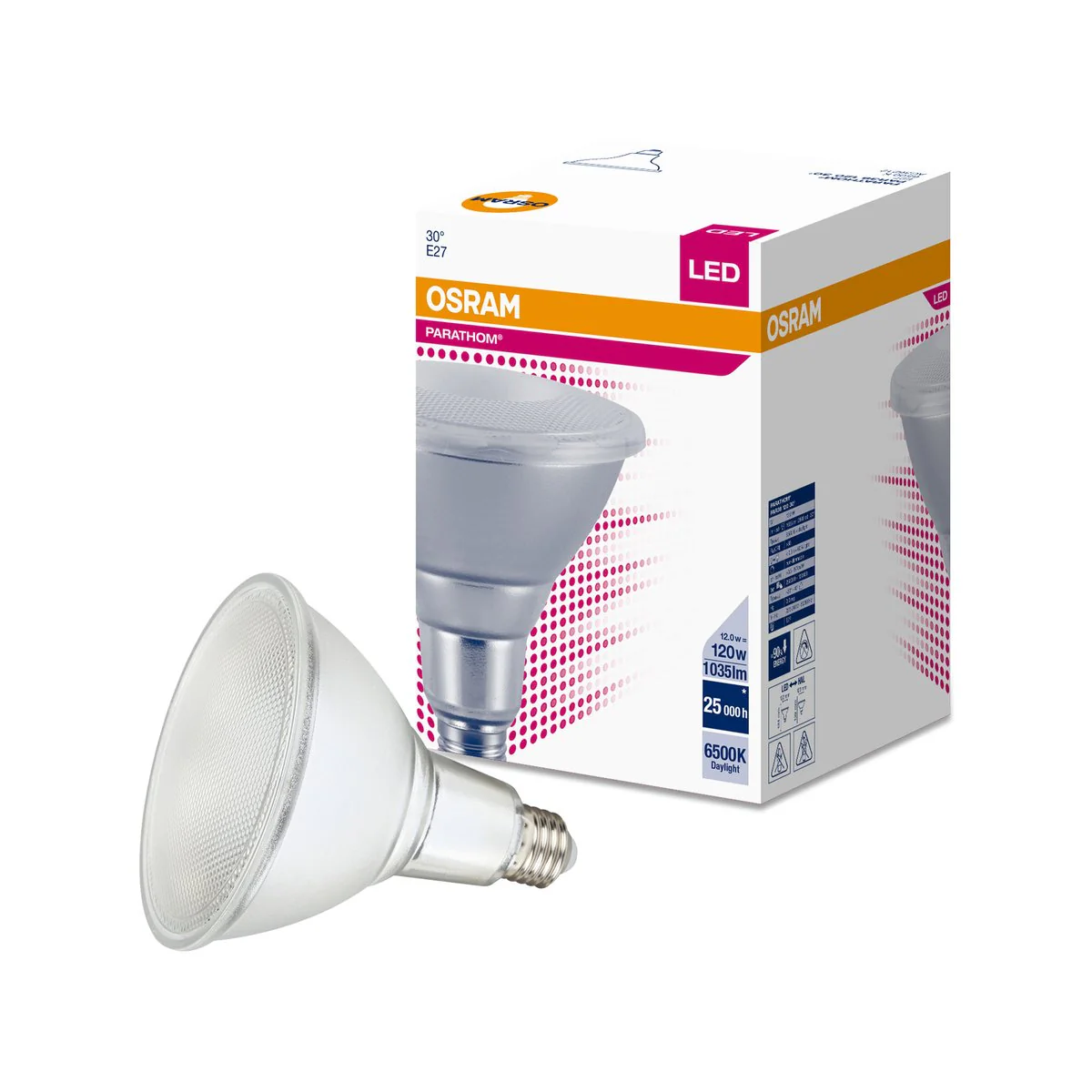 Osram 13W LED PAR38 Light Globe - 1200lm - E27 - IP65 - 6000K Daylight
