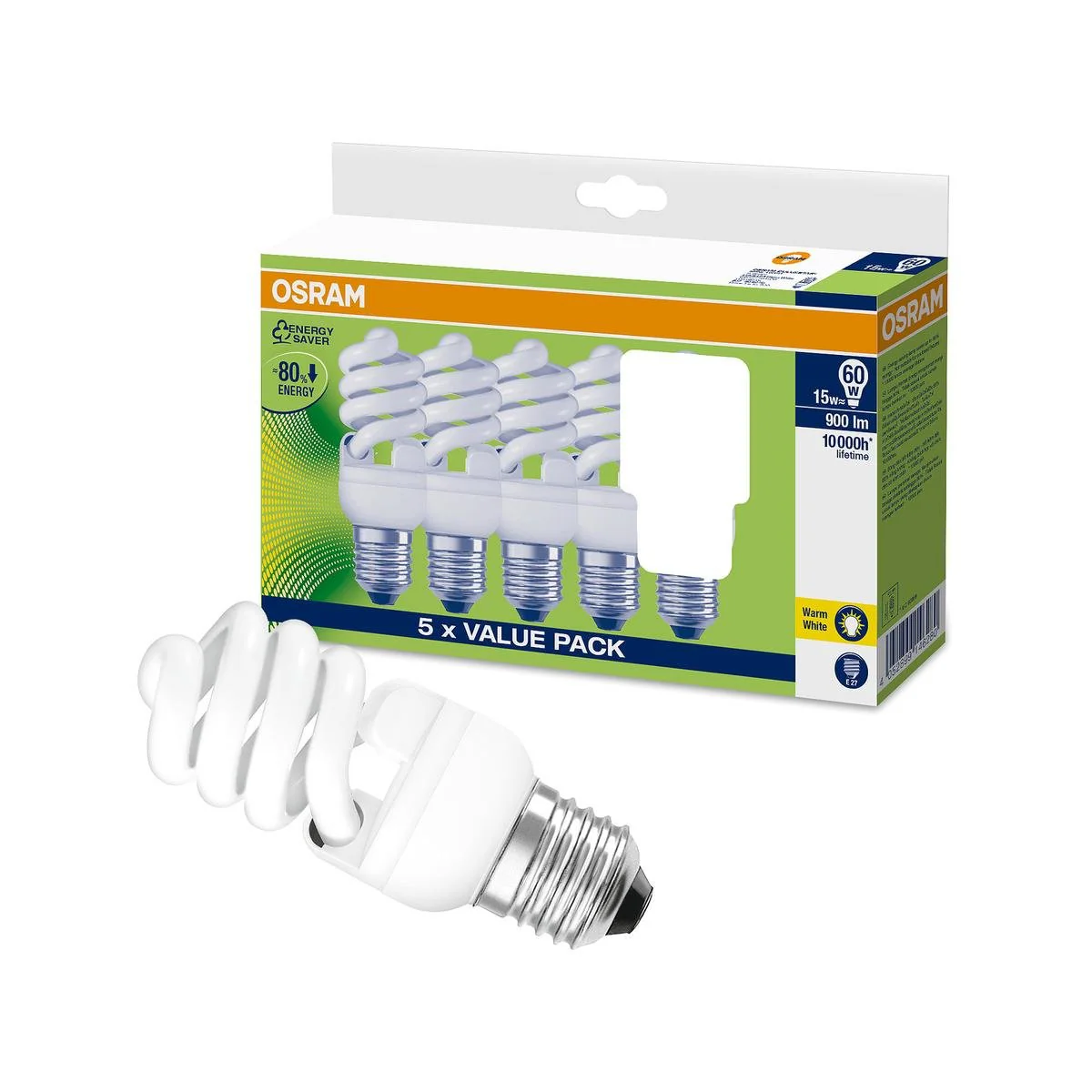 Osram 15W Mini Cfl Light Globes E27 5 Pack Warm White Energy Efficient