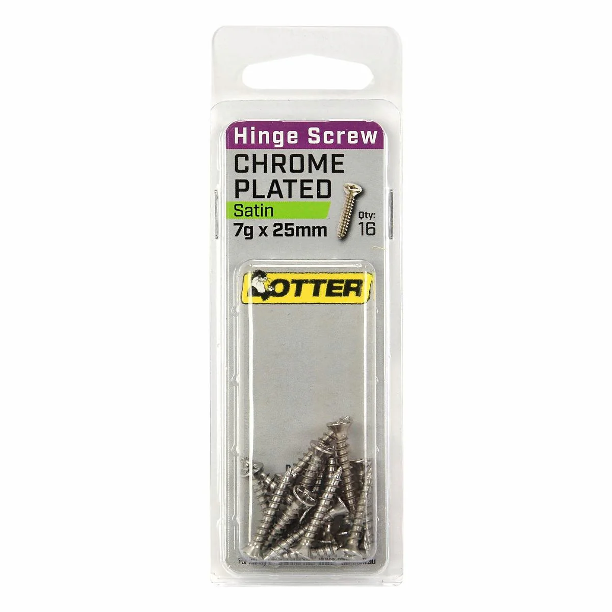 Otter Satin Chrome Hinge Screws 7 x 25mm - 16 Pack
