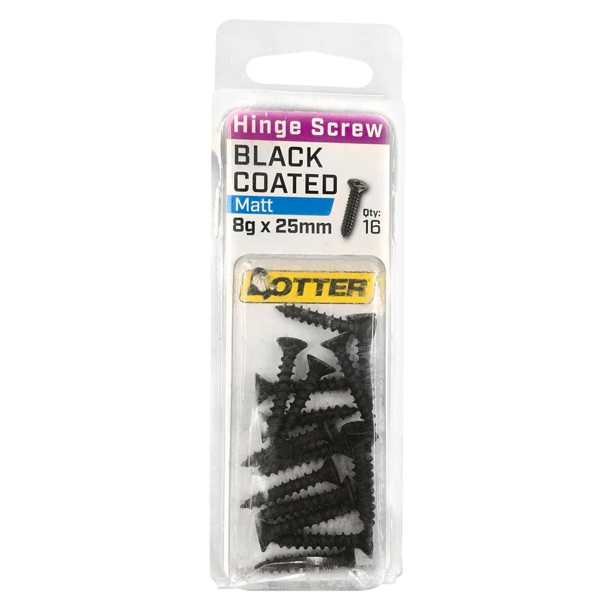 Otter 8 x 25mm Black Coated Hinge Screws 16 Pack - Countersunk - Self-Drilling
