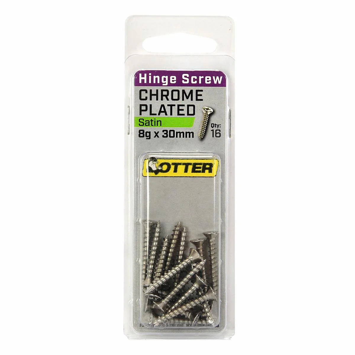 Otter Satin Chrome Hinge Screws 8 x 30mm - 16 Pack