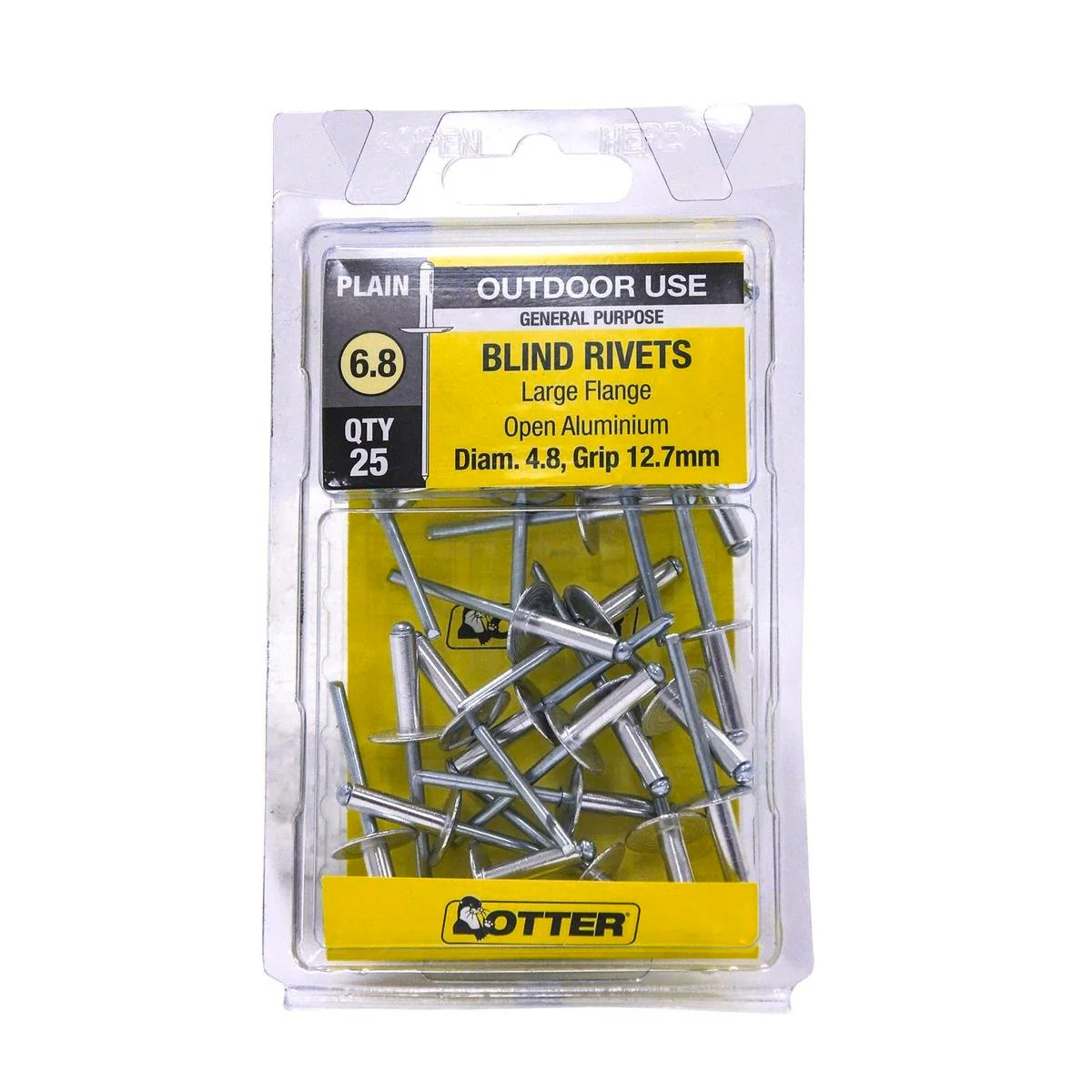 Otter Large Flange Rivets - 4.8 x 12.7mm - Aluminium - Increased Holding Power - 25 Pack