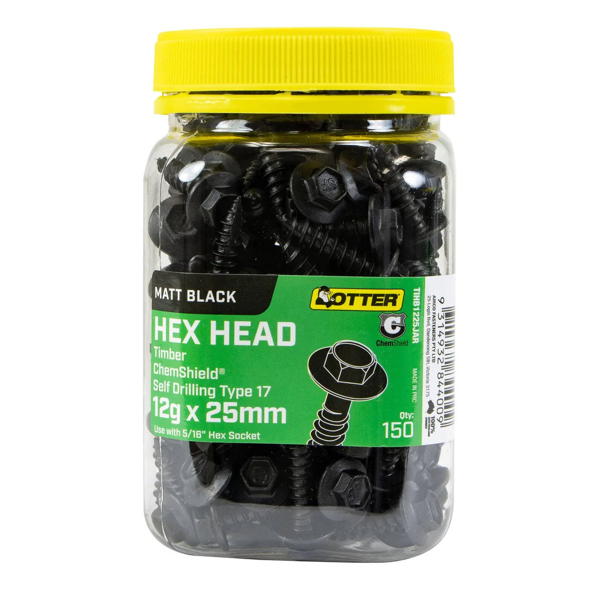 Otter Timber Hex Head Screws 12g x 25mm - 150 Pack - Self-Drilling - Chemshield