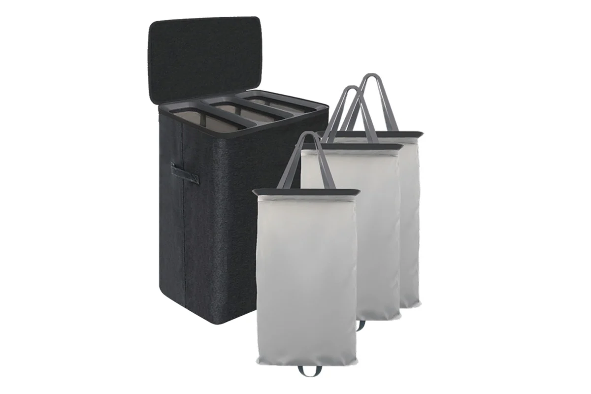 Ovela 120L Dark Grey Laundry Basket with Lid - 3-Section Organizer - Image 13