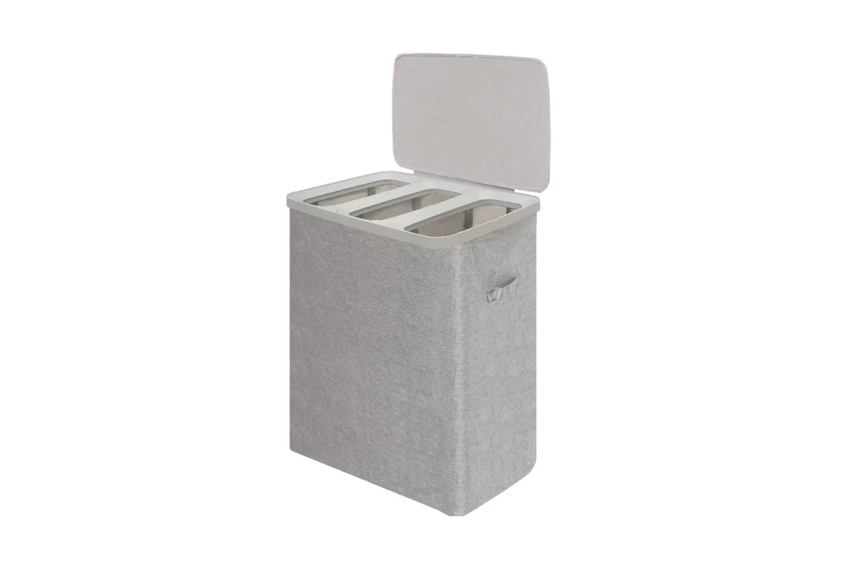 Ovela 120L Light Grey Laundry Basket with 3 Sections & Lid - Image 3