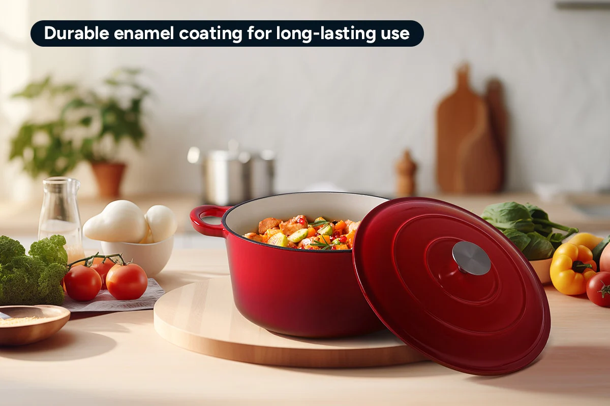 Ovela 5.6L Red Cast Iron Casserole for Hearty Family Meals - Image 5