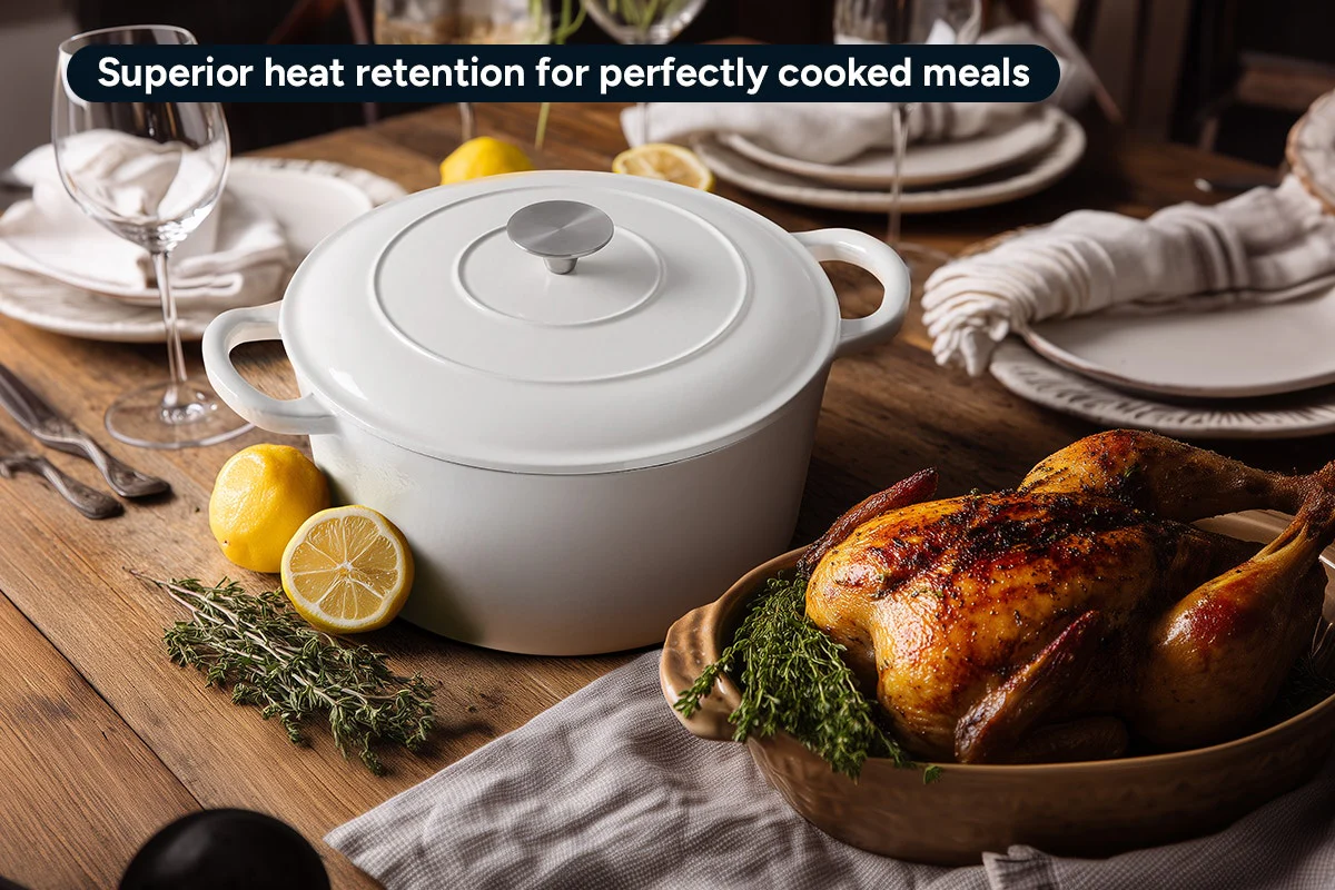 Ovela 5.6L White Cast Iron Round Casserole for Hearty Family Meals - Image 4
