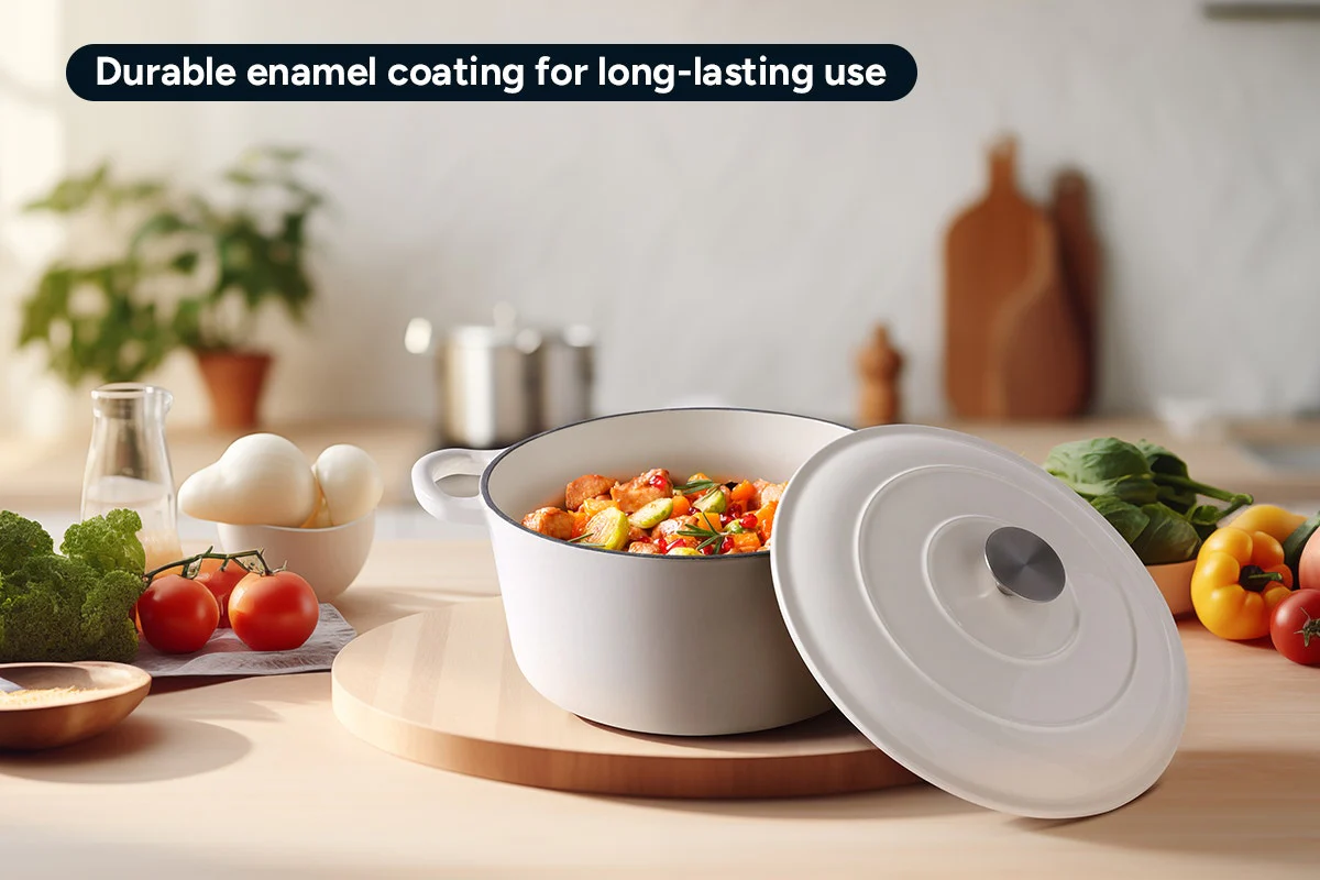 Ovela 5.6L White Cast Iron Round Casserole for Hearty Family Meals - Image 5