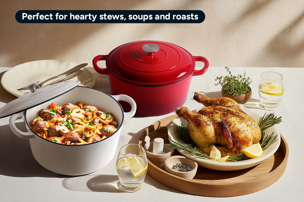 Ovela 5.6L White Cast Iron Round Casserole for Hearty Family Meals - Image 6
