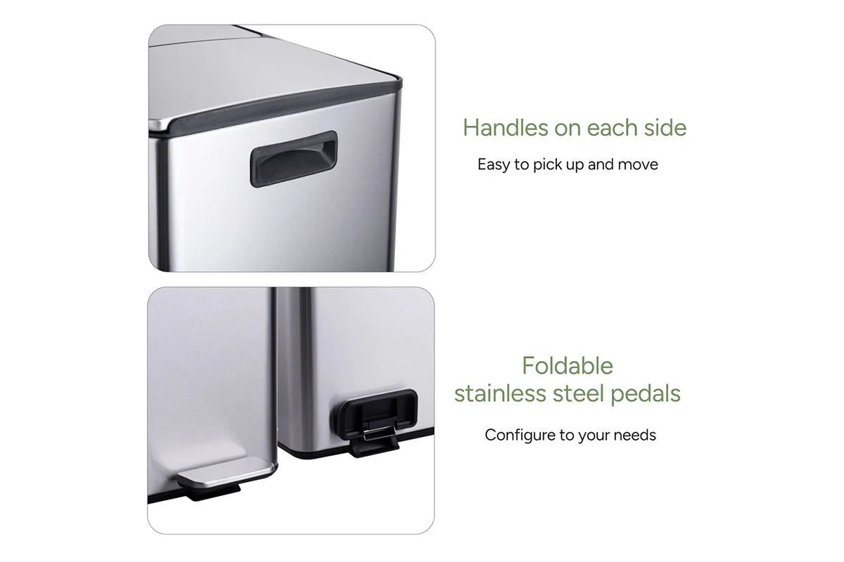 Ovela 60L Dual Compartment Stainless Steel Rubbish Bin - Modern Design - Image 5