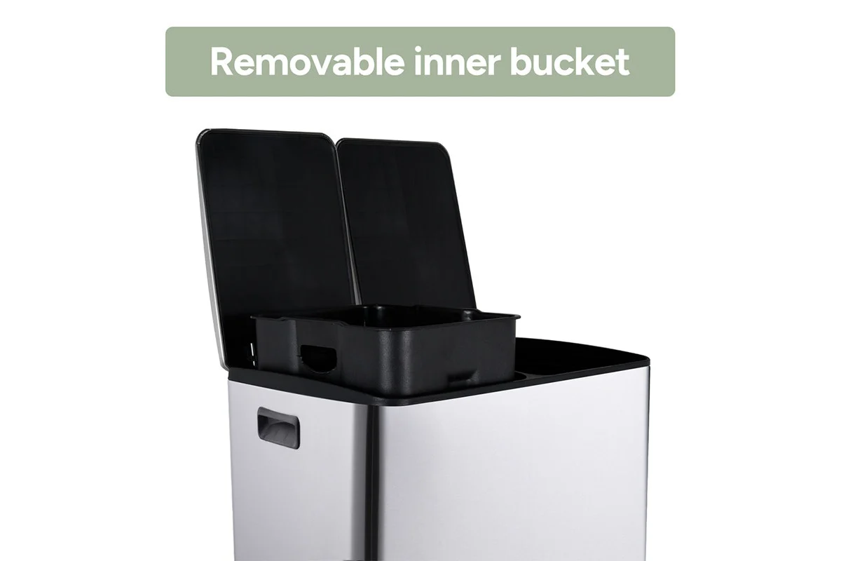 Ovela 60L Dual Compartment Stainless Steel Rubbish Bin - Modern Design - Image 6