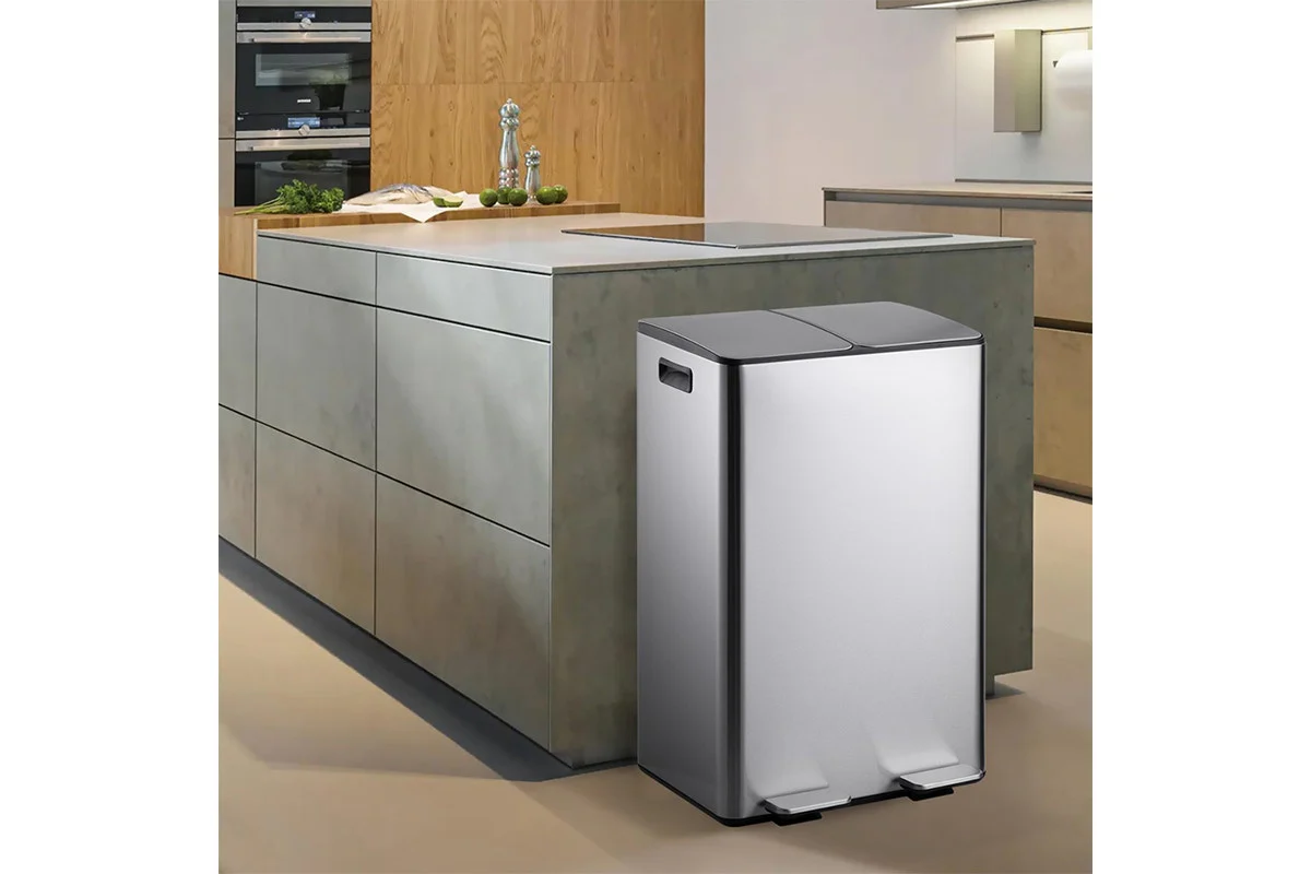 Ovela 60L Dual Compartment Stainless Steel Rubbish Bin - Modern Design - Image 9