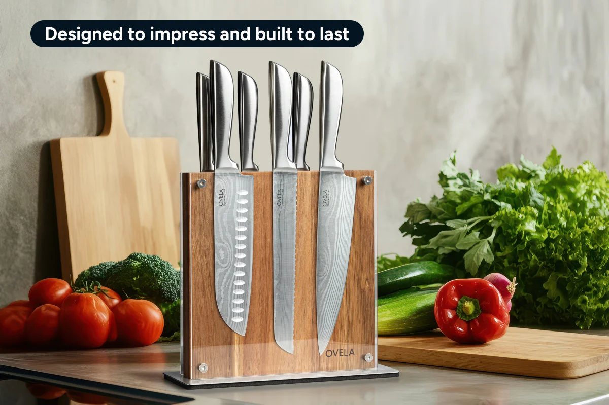 Ovela 7-Piece Japanese Steel Knife Set with Magnetic Block - Image 3