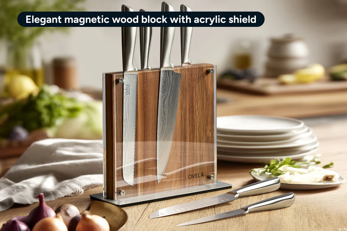 Ovela 7-Piece Japanese Steel Knife Set with Magnetic Block - Image 6