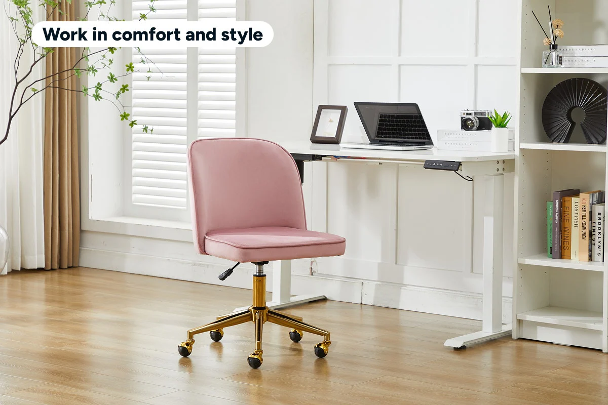Ovela Monty Velvet Office Chair in Blush - Stylish & Adjustable Comfort - Image 3