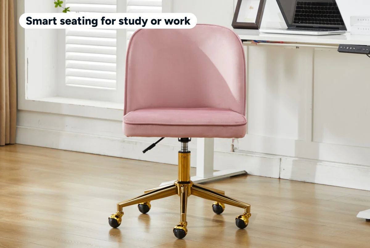 Ovela Monty Velvet Office Chair in Blush - Stylish & Adjustable Comfort - Image 4