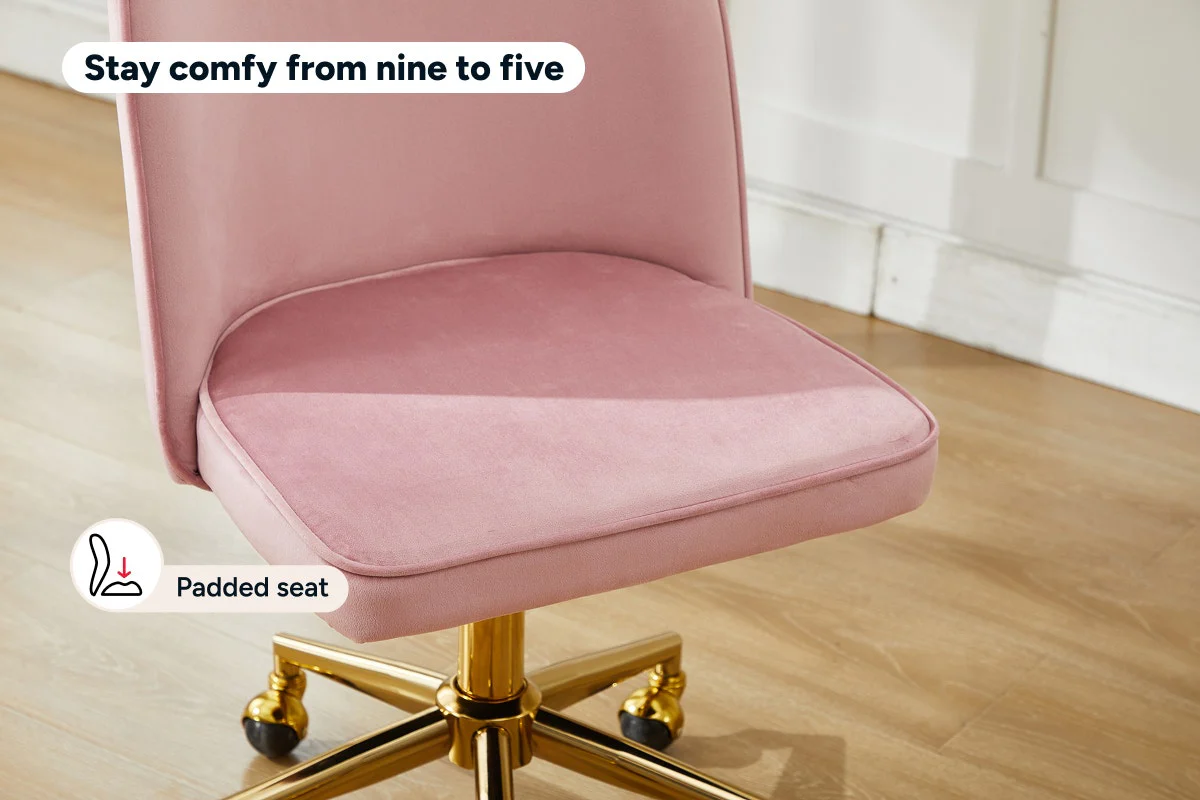 Ovela Monty Velvet Office Chair in Blush - Stylish & Adjustable Comfort - Image 5