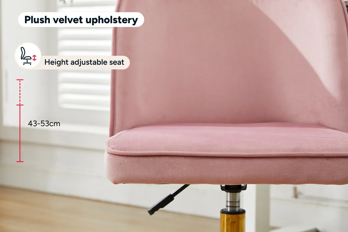 Ovela Monty Velvet Office Chair in Blush - Stylish & Adjustable Comfort - Image 7