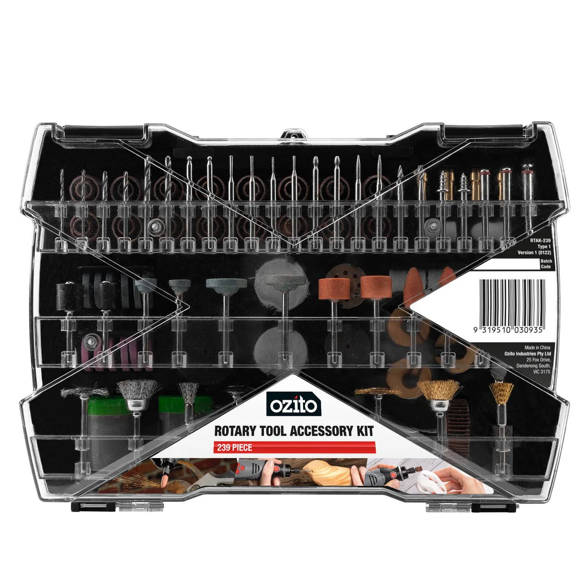 Ozito 239 Piece Rotary Tool Accessory Kit - 1/8” Shank - Versatile Tools